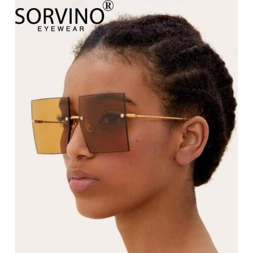 SORVINO Fashion Rimless Metal Square Sunglasses Women 2020 Cool Rectangle Lens Rivet Brand Design Sun Glasses Oculos De Sol