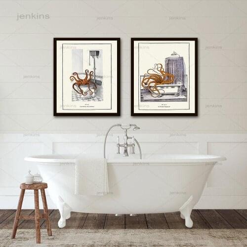 Surreal Octopus Vintage Gothic Steampunk Wall Funny Posters and Prints Octopus Canvas Painting Pictures Bathroom Wall Art Decor