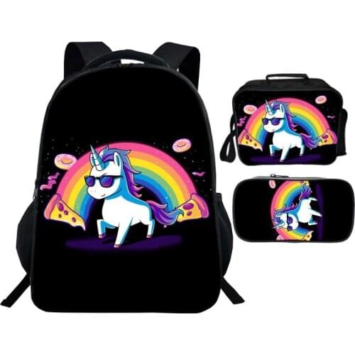 High Capacity 3Pcs/Set Children Schoolbags 16 Inch Printing Cartoon Unicorn Kids School Bags for Boys Shoulder Backpacks Student