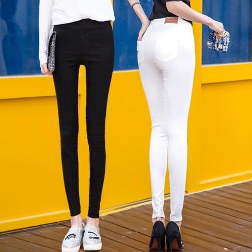 WKOUD Regular Leggings For Women Black White Skinny Slim Fitness Leggings Stretch Korean Pencil Pants Female Trousers P8747