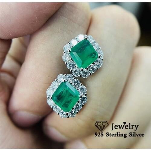 CC Created Emerald Stud Earrings For Women S925 Silver Pin Luxury Vintage Fine Jewelry Ear Brincos Drop Shipping CCE668