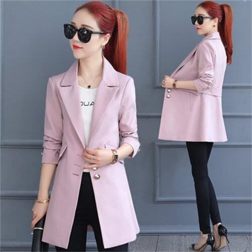 Small suit jacket womens long spring and autumn new long-sleeved slim slimming fashion business suit jacket TB180804