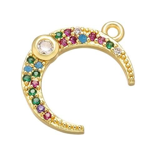 ZHUKOU 13x17mm brass crystal moon pendant for women necklace earrings jewelry Accessories making findings model: VD566