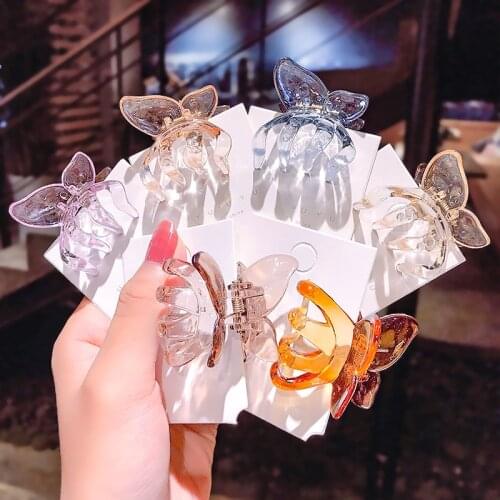 1pc New Korea Cute Stereoscopic Resin Butterfly Hair Claw Clip Colorful Transparent Hairpin Hair Accessories For Women Girls