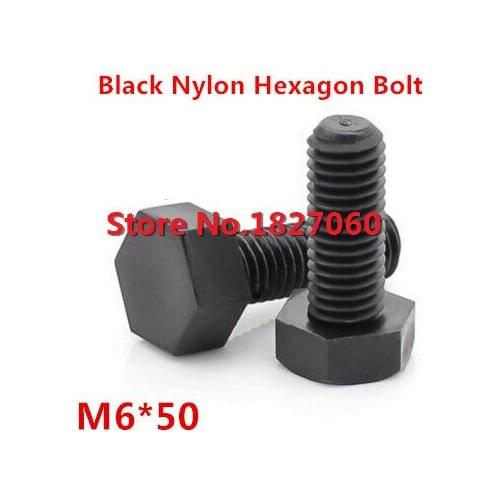 100 Pieces M6*50 Black Nylon Hexagon Socket Bolt Plastic Hex Head Set Screw