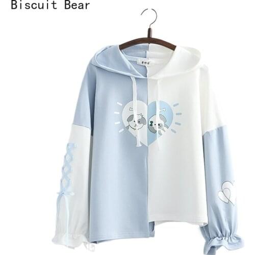 2021 Summer Casual Young Women Hoodies Cotton Harajuku Cartoon Print Lace Up Hoody Sweatshirt Sweet Style Ladie Daily Top