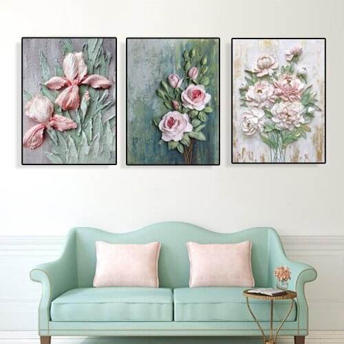 5d diy diamond painting pink chinese flowers diamond embroidery cross stitch full round square drill 3pcs wall art