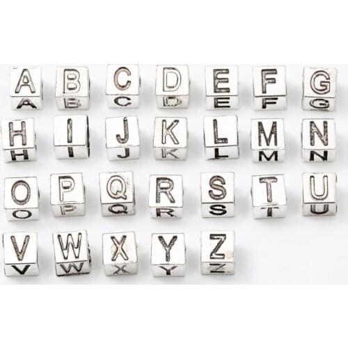 7*7MM big hole beads Alloy diy beads Tibetan silver 26 letters Fit European Bracelet