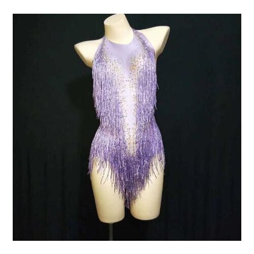 Sparkly Rhinestones Tassel Leotard DJ Nightclub Dance Show Stage Wear Bodysuit Party Female Stage Jazz Dance For Singer Outfit