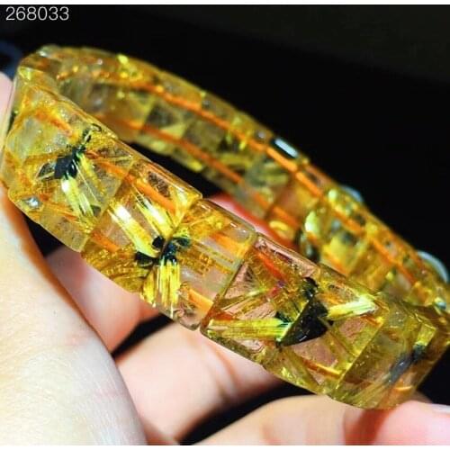 Brazil Natural Gold Rutilated Quartz Bracelet 12.2x8.5mm Women Clear Rectangle Beads Fashion Wealthy Genuine AAAAAA