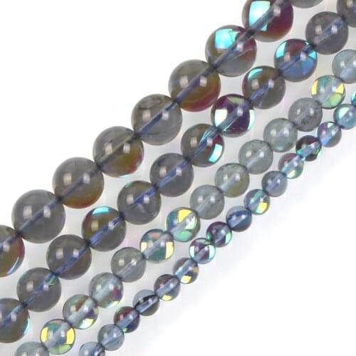 15" Grey Glitter Clear Austria Crystal Dull Polish Moon Stone Loose Beads For Jewelry Making Bracelet Necklace 6-12mm