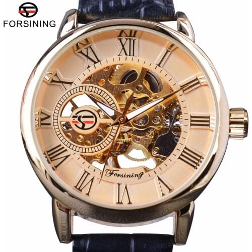 Forsining Roman Retro Series 3D Logo Designer Men Mechanical Watches Top Brand Luxury Skeleton Male Golden Wrist Watch Clock Men