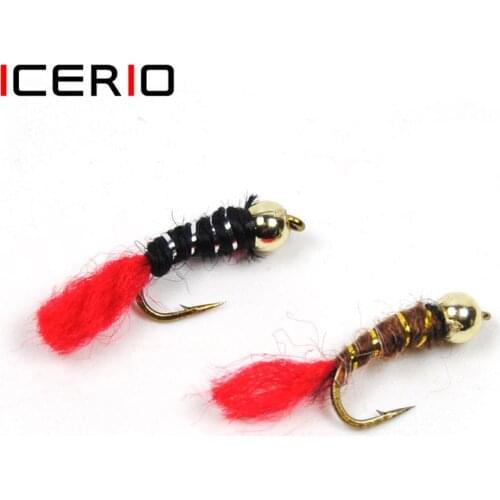 ICERIO 8PCS Bead Head Buzzer Nymph Fly for Trout Fishing Black Brown Color Dry Fly Fishing Trout Flies #14