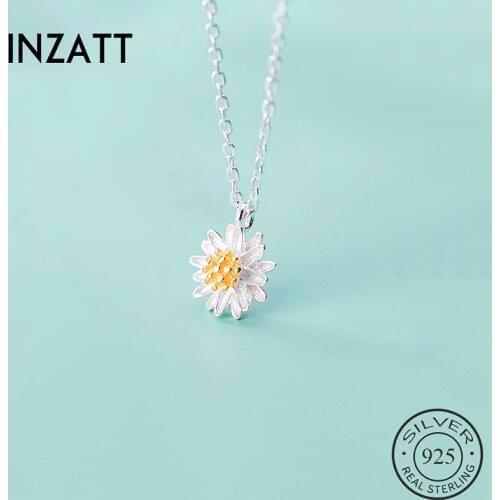INZATT Real 925 Sterling Silver Flower Plant Pendant Necklace For Fashion Women Cute Fine Jewelry Minimalist Accessories