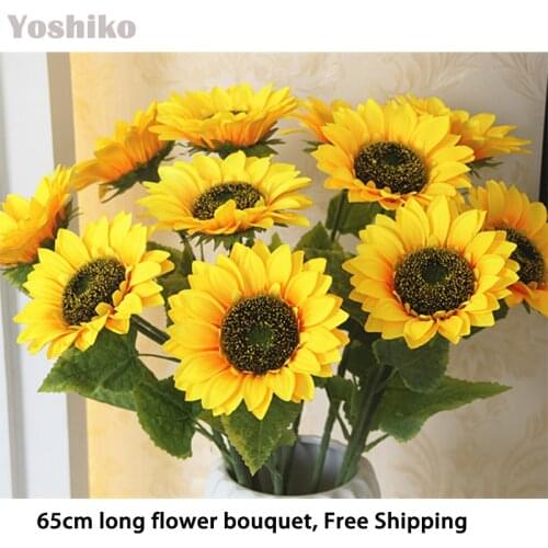 Yoshiko 3Pcs Artificial Silk Sunflower Flower Home wedding Garden Fence Decoration Fake Flowers Vivid Big Artificial Sunflower