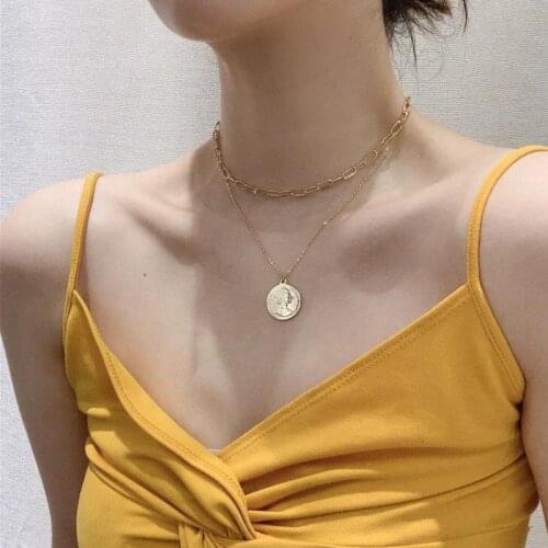 Korean Fashion Minority Gold Multi-layer Stacked Coin Necklace Simple Temperament Versatile Collar Chain Neck Chain