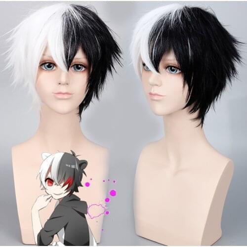 Anime Danganronpa Monokuma Wig Cosplay Costume Dangan Ronpa Women Men Short White Black Synthetic Hair Halloween Party Wigs