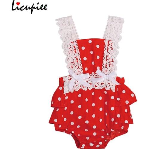 0-18 Months Infants Lace Romper Tops, Lace Floral Polka Dot Printed Fly Sleeves Home Sleeping Kids High Waist Clothes, Summer