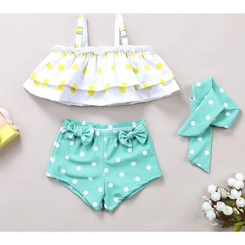 3PC 2~10Years Teenager Girls Swimwear two pieces Girls Swimsuit Hollow out Kids Bikini Set Ruffle style Kids Beachwear