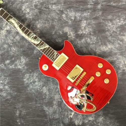 Shop Red Flame Top Carved Cobalt Abalone Inlays Fretboard Standard Electric Guitar Free Shipping