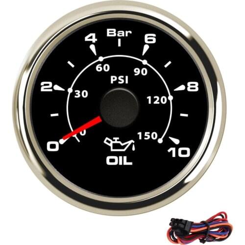 52mm Stainless Steel Oil Pressure Gauge Waterproof Boat Car Fuel Pressure Meter 5Bar/10Bar with 7 Colors Backlight