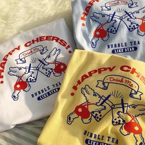 Kawaii Japanese Short-Sleeved T-Shirt Women Harajuku Cute Loose O-Neck Top Summer Cartoon Print Soft Sweet Student Streetwear