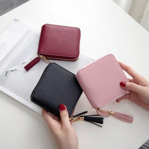 Hot Sale Wallet Short Wallet Korean Style Tassel Mini Pu Womens Purse Zipper&button Purse Red Small Wallet Coin Pocket
