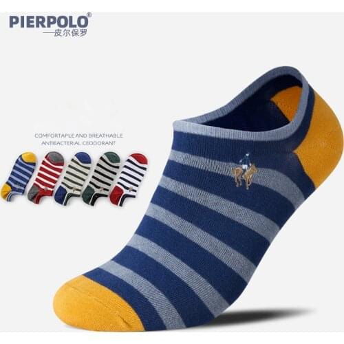 5 Pairs/Lot Pier Polo Summer Fashion Stripe Embroidery Business Mens Cotton Socks Breathable Ankle Male Sock K096