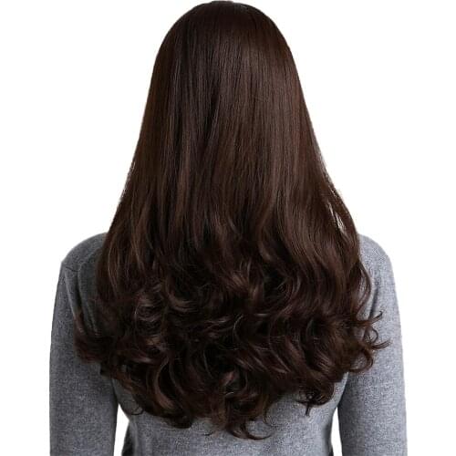 26 Inch Brown Synthetic Long Curly Wavy Wigs Center Parting for White Women