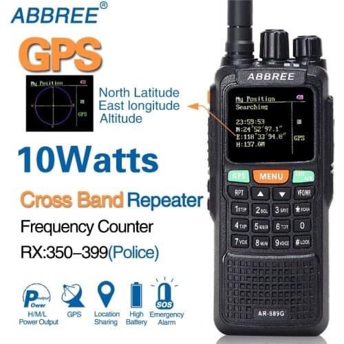 ABBREE AR-889G GPS 10Watts Walkie Talkie SOS 999CH Night Backlight Duplex Repeater Dual Band Dual Receiving hiking CB Ham Radio