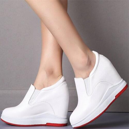 Platform Pumps Shoes Women Slip On Genuine Leather Wedges High Heel Ankle Boots Female Round Toe Fashion Sneakers Casual Shoes