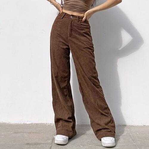 90s Indie Streetwear Corduroy Pants Vintage Teenager Skater Girl Style Baggy Pants Fashion High Waist Brown Trousers y2k
