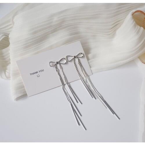 Korea New Design Fashion Jewelry Bowknot Long Tassel Chain Punk Luxury Earrings for Woman Holiday Party Daily Elegsnt Earring