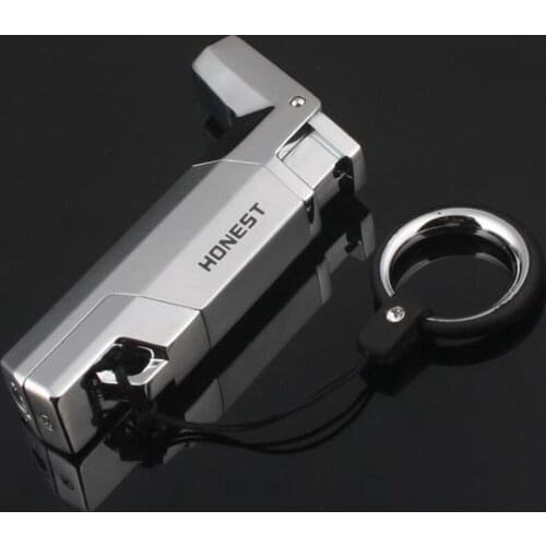 Key Ring Windproof Gas Lighter Creative Metal Lighters Smoking Jet Torch Lighter Spray Gun Cigar Butane Lighter Blue Flame