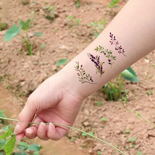 Waterproof Temporary Tattoo sticker purple flower lavender leaf plant tatto stickers flash tatoo fake tattoos for girl women kid