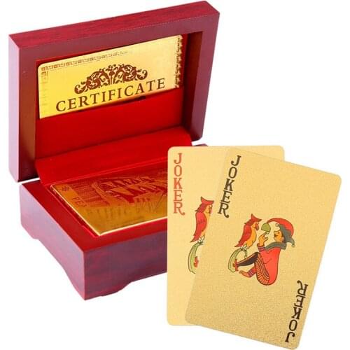 Waterproof PVC Plastic Playing Cards Fine Wooden Gift Box Luxury Poker Cards Game High Quality Durable Gambling Gold FoilCards
