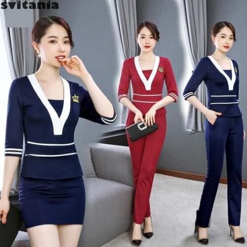 Svitania Women Waitress Work Clothes Female Massage Work Uniform Beautician Salon Ktv Clothes Spa Uniform Set