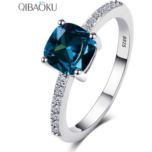 Real 925 Sterling Silver Peacock Blue Aquamarine Zircon Ring Party Engagement Rings Jewelry Gifts for Women