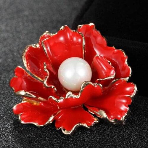 Zlxgirl Blue and red Enamel Flower Brooch jewelry Women Dress Scarf Brooch Pins Fashion Hijab Accessories Pearl Brooch Bijoux