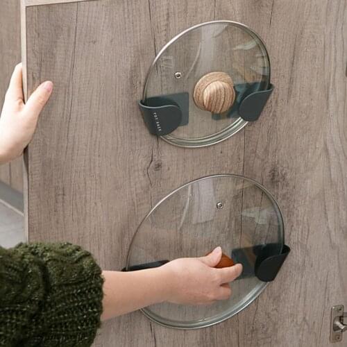 1 Pair Storage Rack Pot Lid Rack Pan Cover Holder Wall Cabinet Tool Utensil Kitchen Rest Mounted Adhesive Organizer Cooking