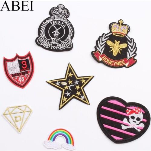 10pcs Iron On Badge DIY Diamond Star Stickers Iron On Punk Rock Patches Embroidered Fabric Appliques for Jeans Bags Backpack
