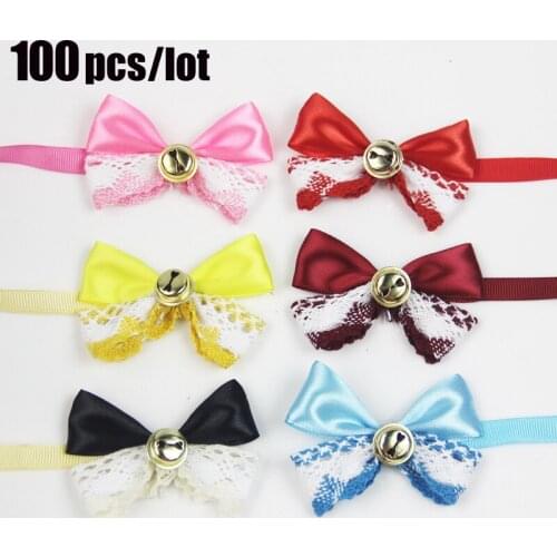 100 Pcs/lot Dog And Cat Collar Big Bow Tie Silver Bells Cat Collar Adjustable Puppy Quality Pet Supplies Beauty Accessories