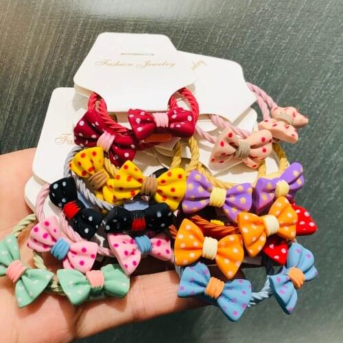 2Pcs/set Polka Dot Bow Hair Accessories Children Rubber Bands Scrunchies Elastic Hair Bands Girls Headband Decorations Ties