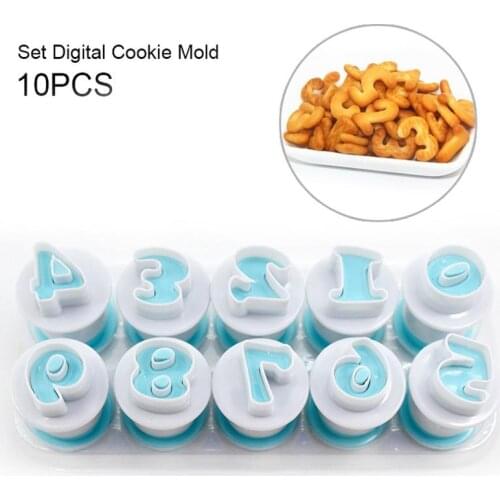2019 New Hot 10 PCS/Set 0-9 Digital Spring Mold Fondant Cake Biscuit Plastic Print Mold Baking Tool Dropshipping