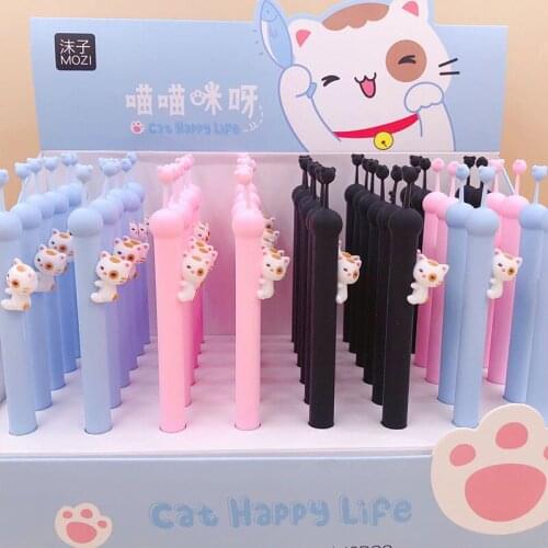 48 pcs/lot Creative Cat Gel Pen Cute 0.5mm black Ink Signature Pens Promotional Gift Office School Supplies
