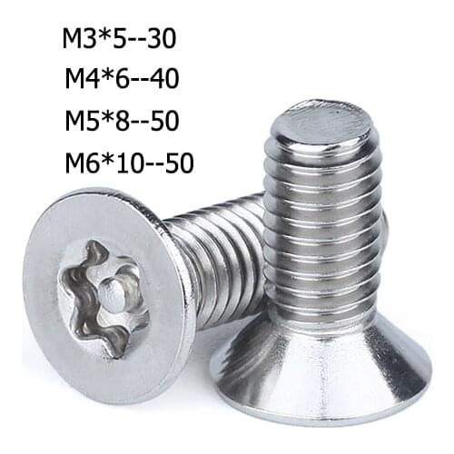 50pcs GB2673 stainless steel security screw /DIN7991 hexalobular socket flat head torx+pin screw countersunk anti-theft screw
