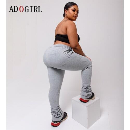 Adogirl Plus Size Stacked Pants Casual Women Sweatpant Elstic High Waist Trousers Cargo Pants 2020 Sporting Streetwear 4XL