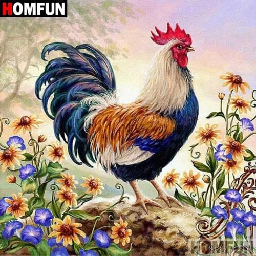 HOMFUN 5D DIY Diamond Painting Full Square/Round Drill "Animal chicken" 3D Embroidery Cross Stitch gift Home Decor A02501