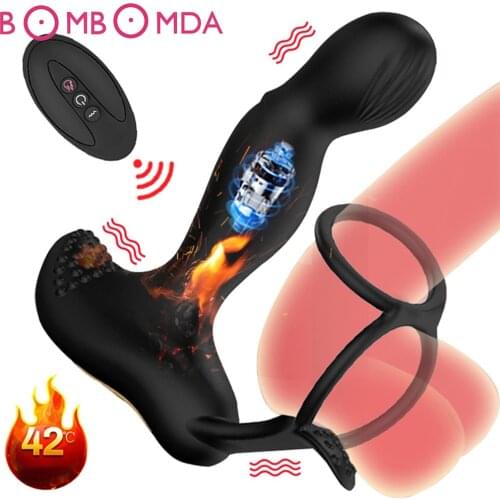 Anal Sex Toys Prostate Massager Heating Male Vibrators Penis Ring 7 Vibration Mode Wireless Remote Control Vibrators For Men