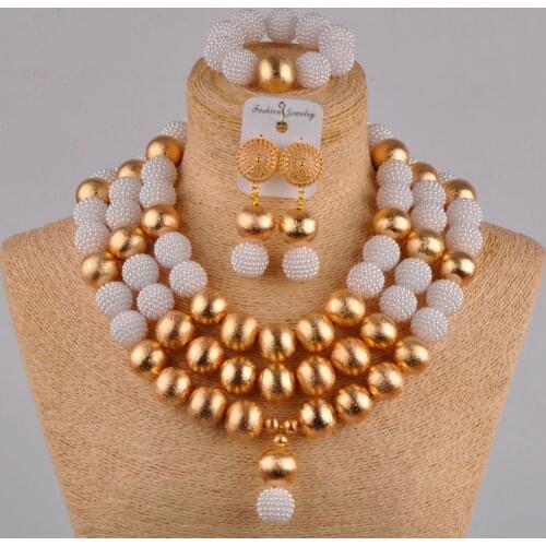 White african wedding beads simulated pearl nigerian necklace wedding jewelry sets for women FZZ37